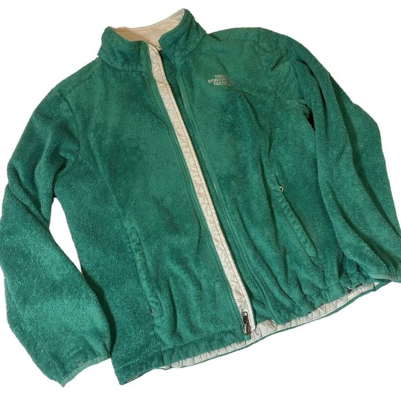 North Face Hoodie Women’s Large Green Full Zip Fleece Zip Up WORN - Picture 1 of 11